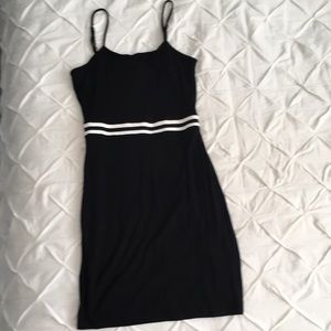⭐️ Black Cotton Bodycon Dress with White Striped